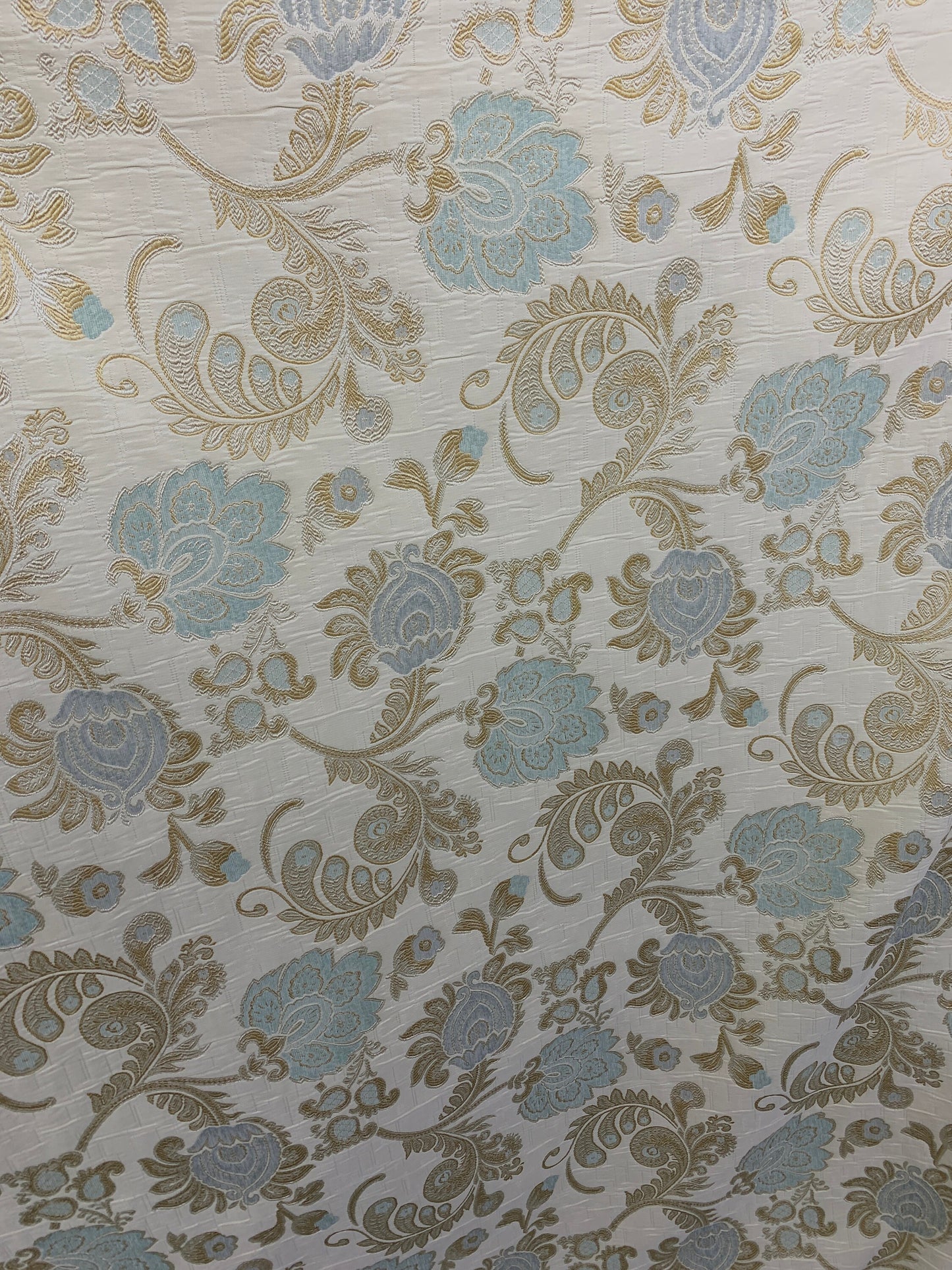 BLUE IVORY Floral Chenille Upholstery Brocade Fabric (56 in.) Sold By The Yard