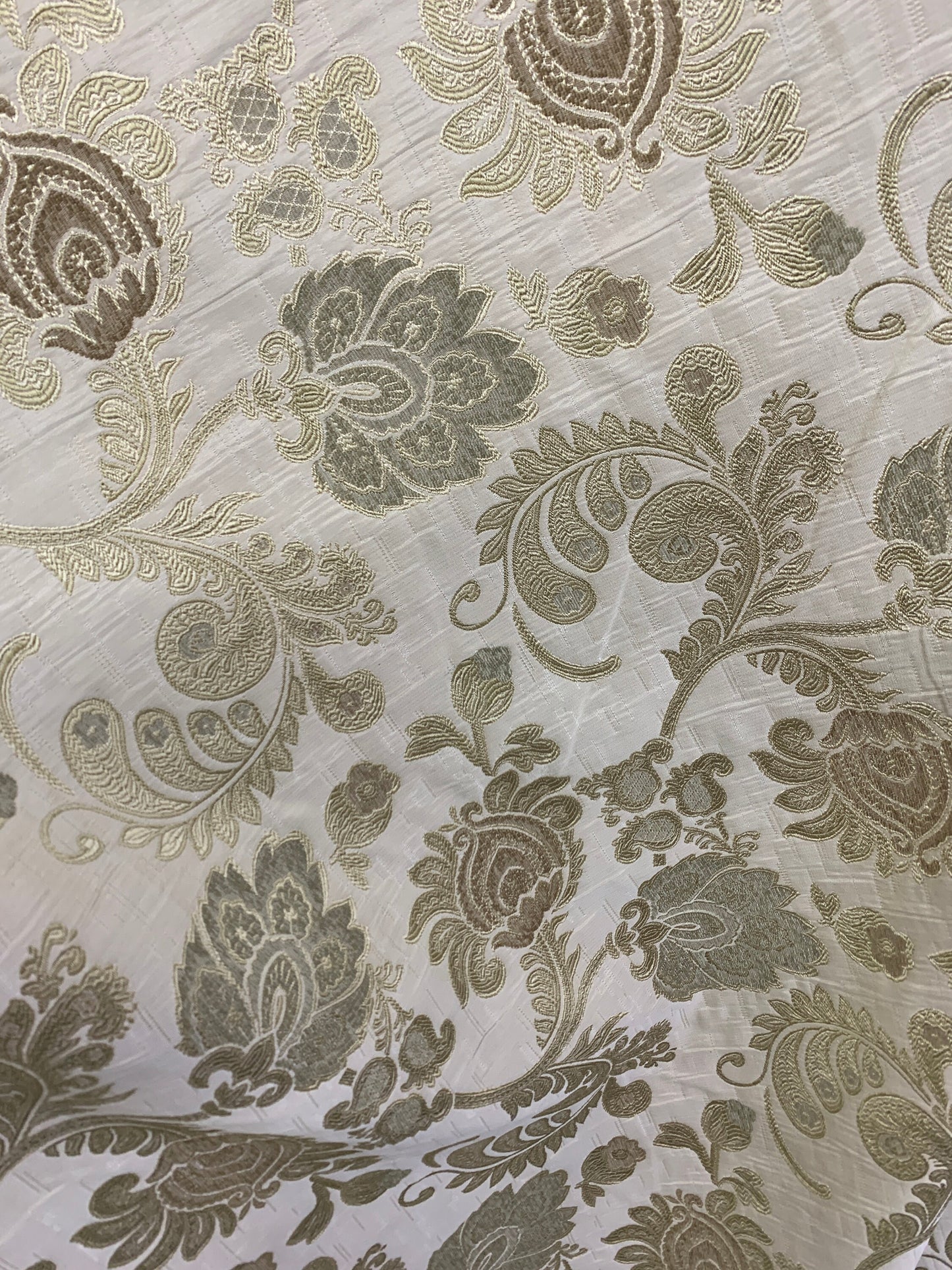 BEIGE Floral Chenille Upholstery Brocade Fabric (56 in.) Sold By The Yard