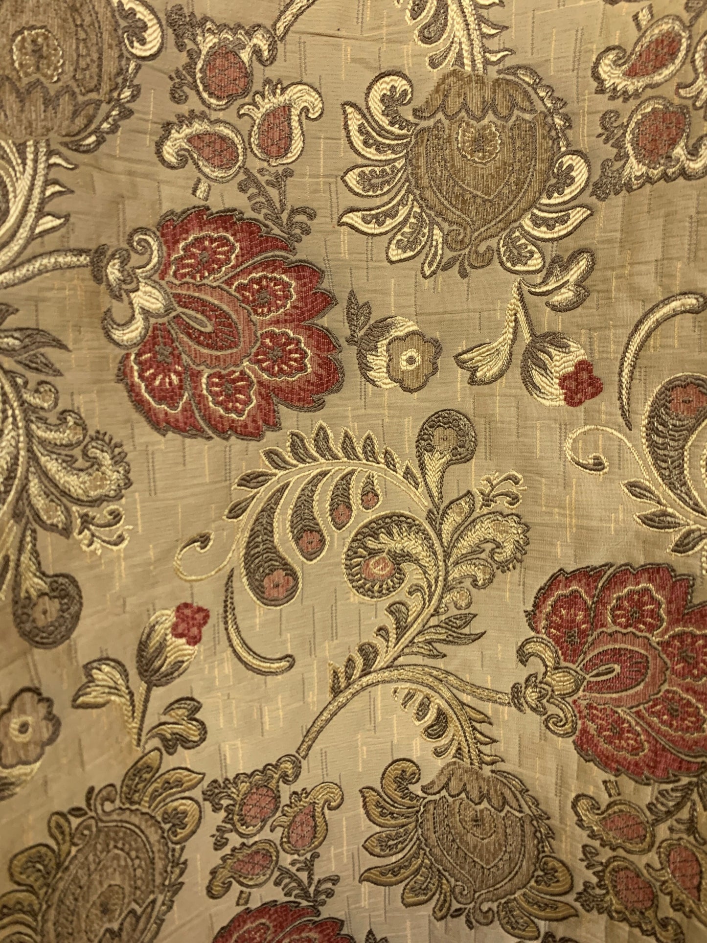 LIGHT BROWN GOLD Floral Chenille Upholstery Brocade Fabric (56 in.) Sold By The Yard