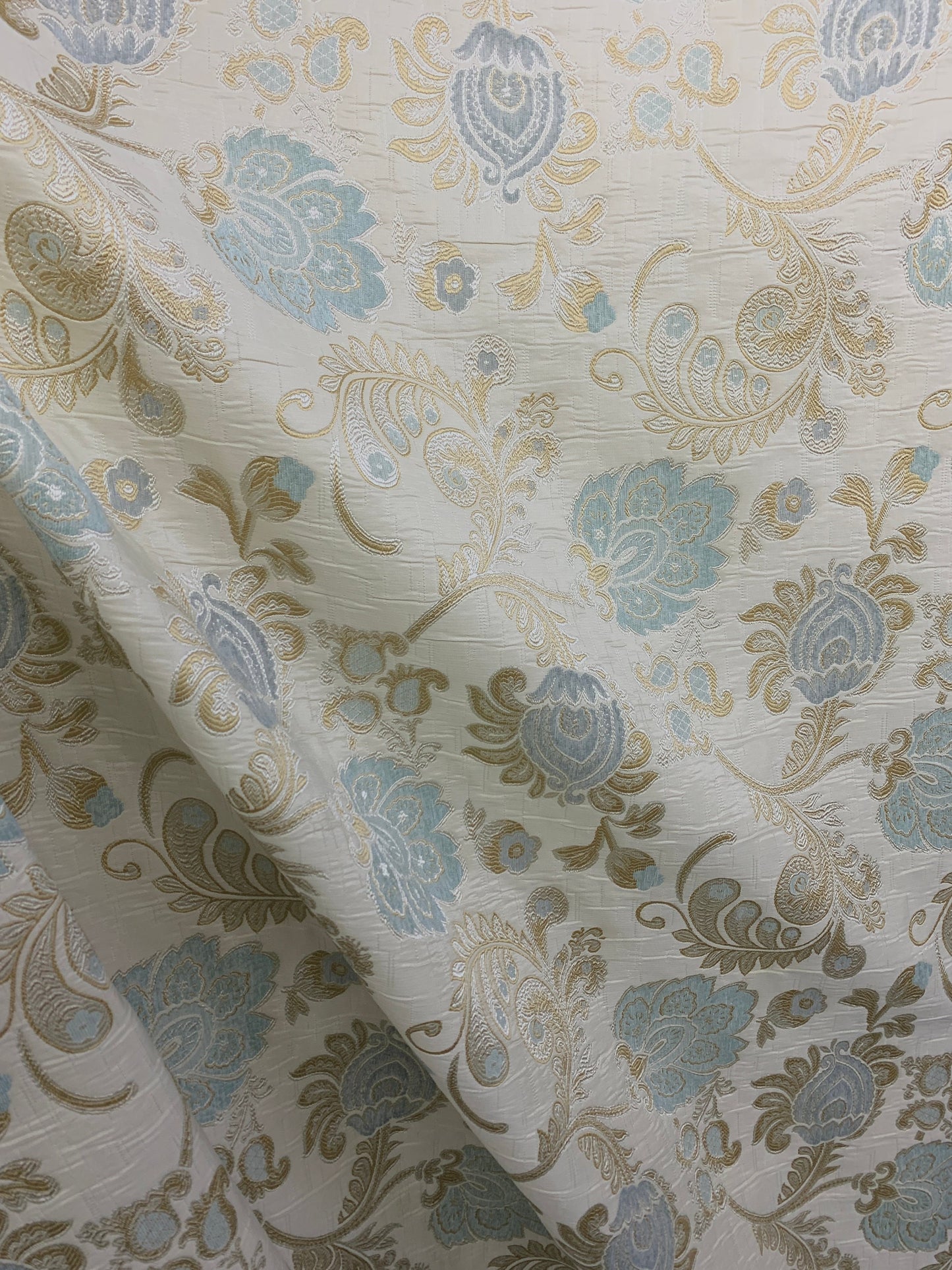 BLUE IVORY Floral Chenille Upholstery Brocade Fabric (56 in.) Sold By The Yard