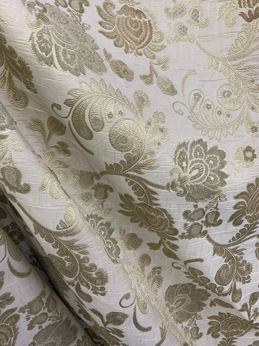 BEIGE Floral Chenille Upholstery Brocade Fabric (56 in.) Sold By The Yard