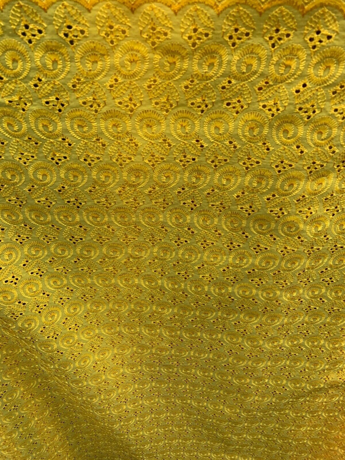 GOLDEN YELLOW Floral Cotton Eyelet Embroidered Fabric (45 in.) Sold By The Yard
