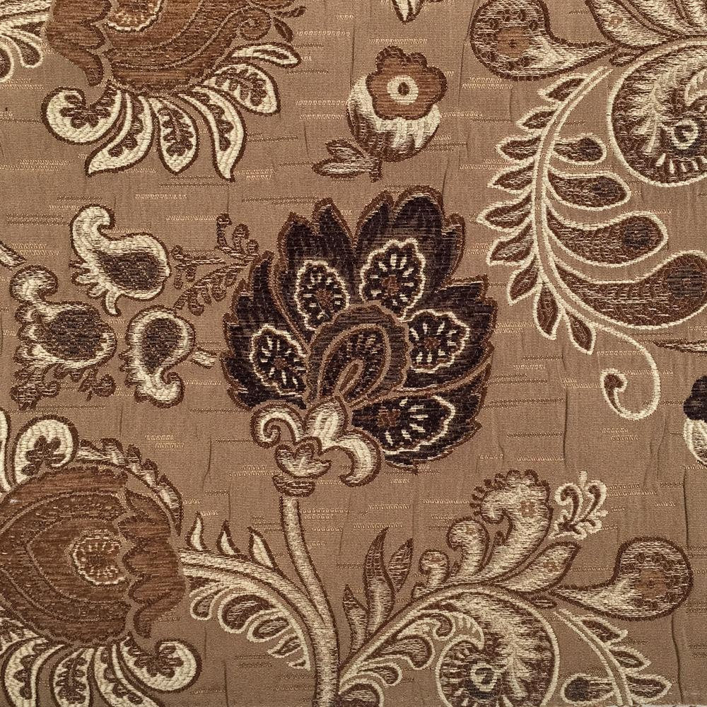 BROWN Floral Chenille Upholstery Brocade Fabric (56 in.) Sold By The Yard