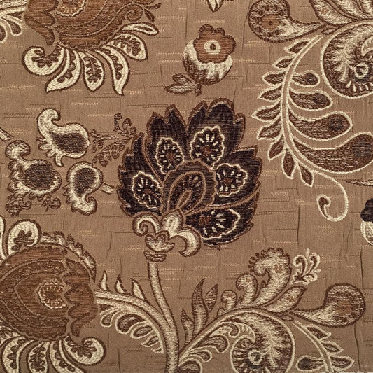 BROWN Floral Chenille Upholstery Brocade Fabric (56 in.) Sold By The Yard