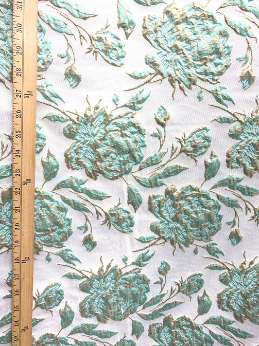 MINT GREEN GOLD Floral Brocade Fabric (60 in.) Sold By The Yard