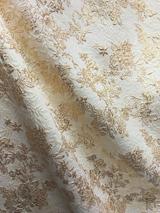 CHAMPAGNE GOLD Floral Brocade Fabric (60 in.) Sold By The Yard