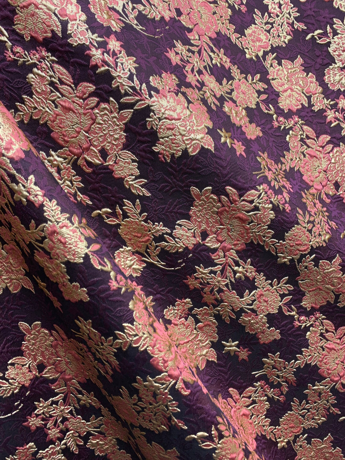 CORAL PLUM GOLD Floral Brocade Fabric (60 in.) Sold By The Yard