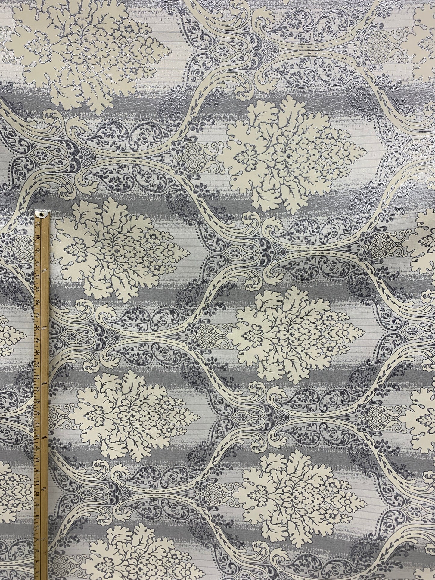 GRAY IVORY Damask Brocade Upholstery Drapery Fabric (110 in.) Sold By The Yard