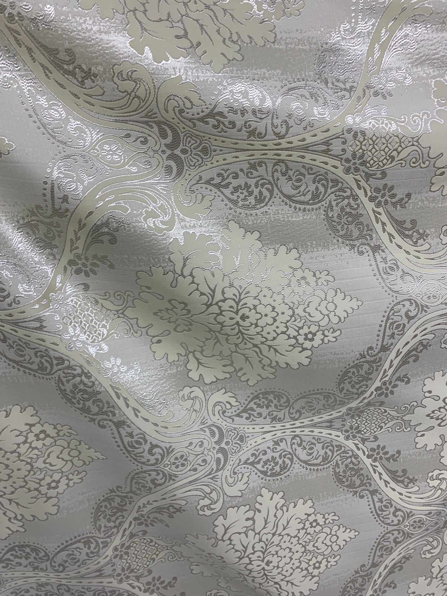 IVORY Damask Brocade Upholstery Drapery Fabric (110 in.) Sold By The Yard