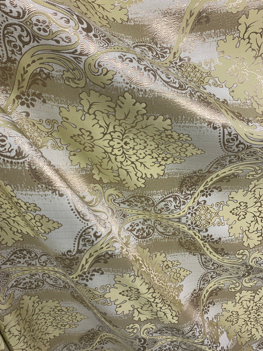 GOLD Damask Brocade Upholstery Drapery Fabric (110 in.) Sold By The Yard