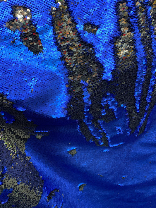 ROYAL BLUE SILVER Reversible Sequins Taffeta Fabric (54 in.) Sold By The Yard