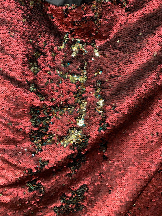 DEEP RED GOLD Reversible Sequins Taffeta Fabric (54 in.) Sold By The Yard