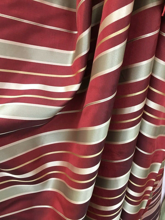 DEEP RED BEIGE Striped Taffeta Brocade Upholstery Drapery Fabric (54 in.) Sold By The Yard