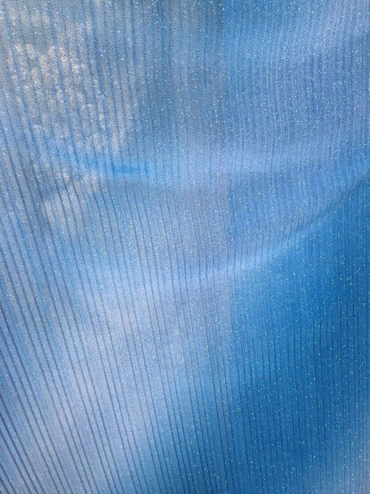 BLUE Pleated Sparkle Polyester Stretch Fabric (60 in.) Sold By The Yard