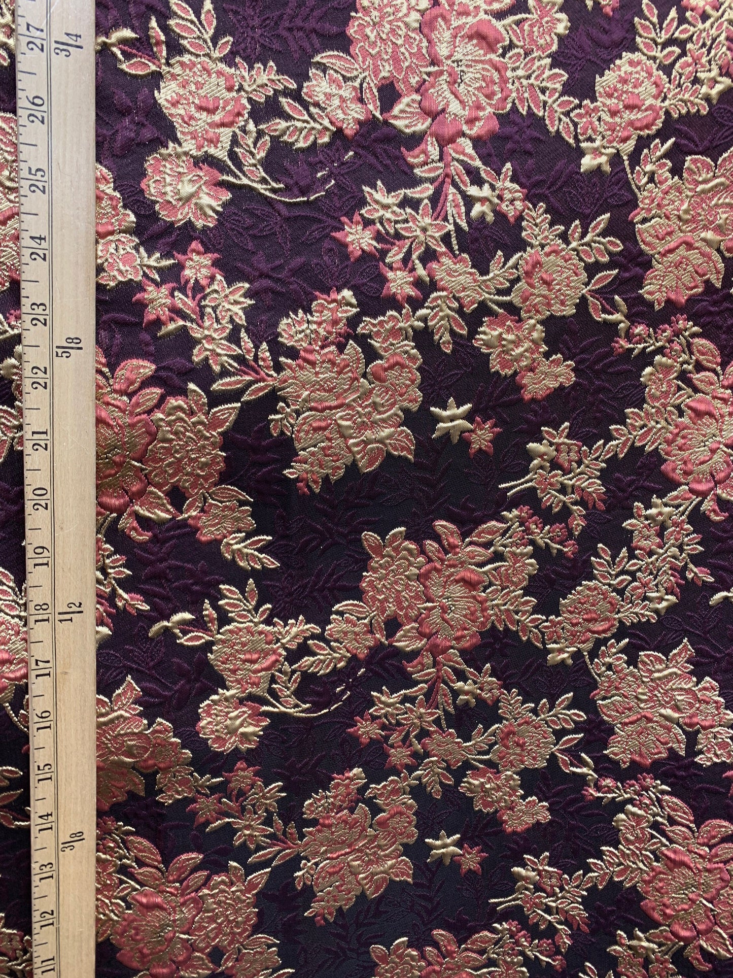 CORAL PLUM GOLD Floral Brocade Fabric (60 in.) Sold By The Yard