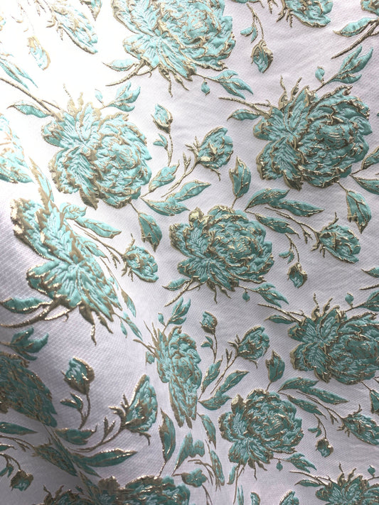 MINT GREEN GOLD Floral Brocade Fabric (60 in.) Sold By The Yard