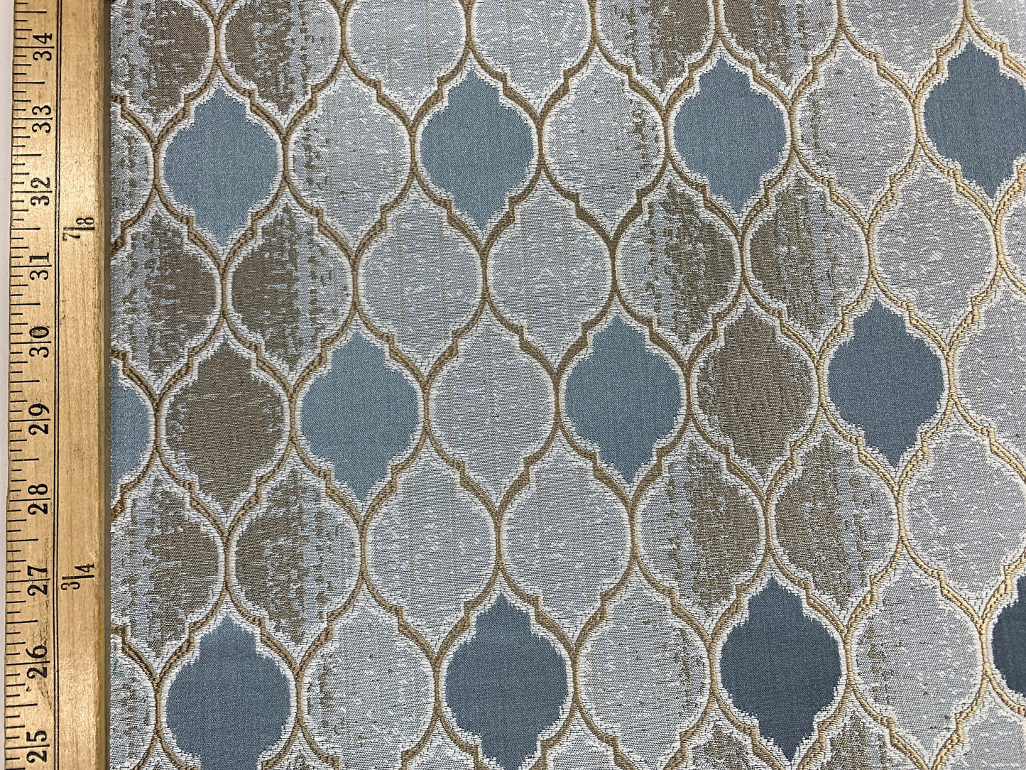 BLUE GOLD Trellis Brocade Upholstery Drapery Fabric (110 in.) Sold By The Yard