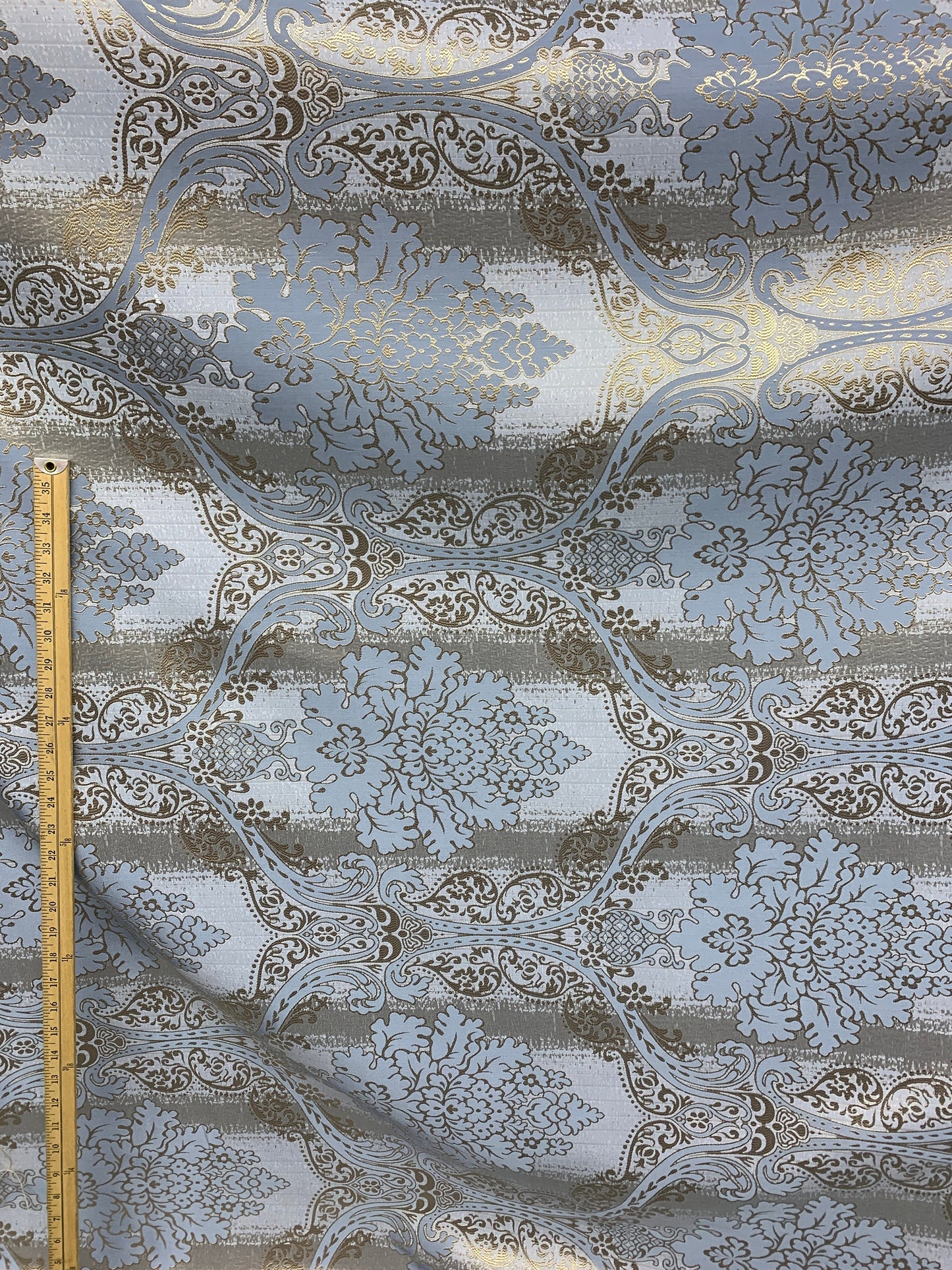 BLUE GOLD Damask Brocade Upholstery Drapery Fabric (110 in.) Sold By The Yard