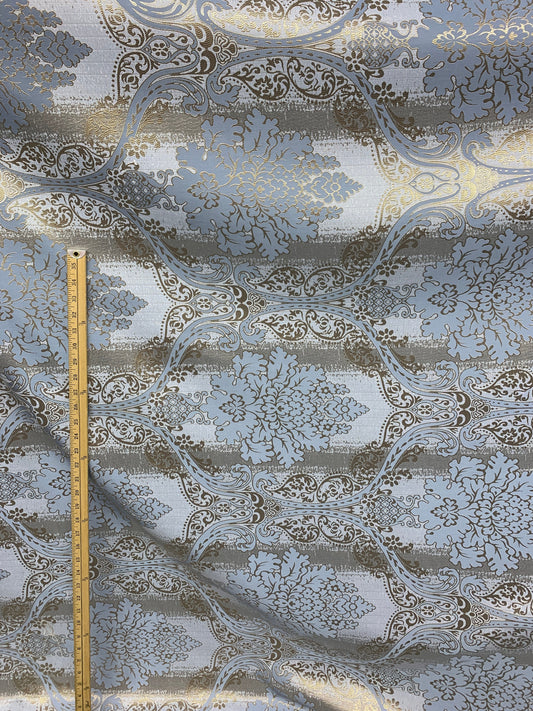 BLUE GOLD Damask Brocade Upholstery Drapery Fabric (110 in.) Sold By The Yard