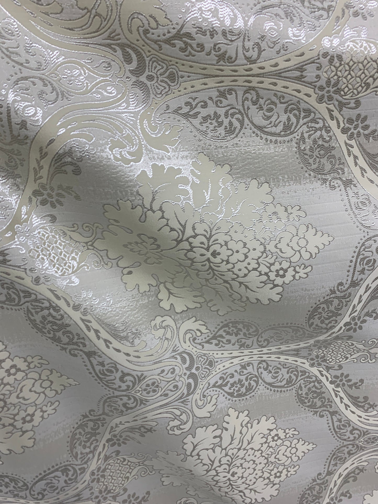 IVORY Damask Brocade Upholstery Drapery Fabric (110 in.) Sold By The Yard