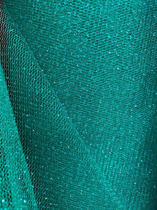 TEAL GREEN Sparkle Glitter Tulle Decoration Event Fabric (60 in.) Sold By The Yard