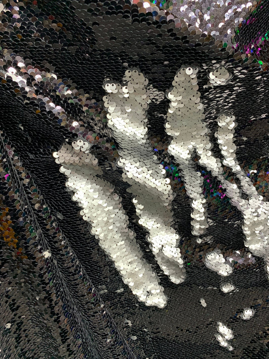 BLACK SILVER Reversible Sequins Taffeta Fabric (54 in.) Sold By The Yard