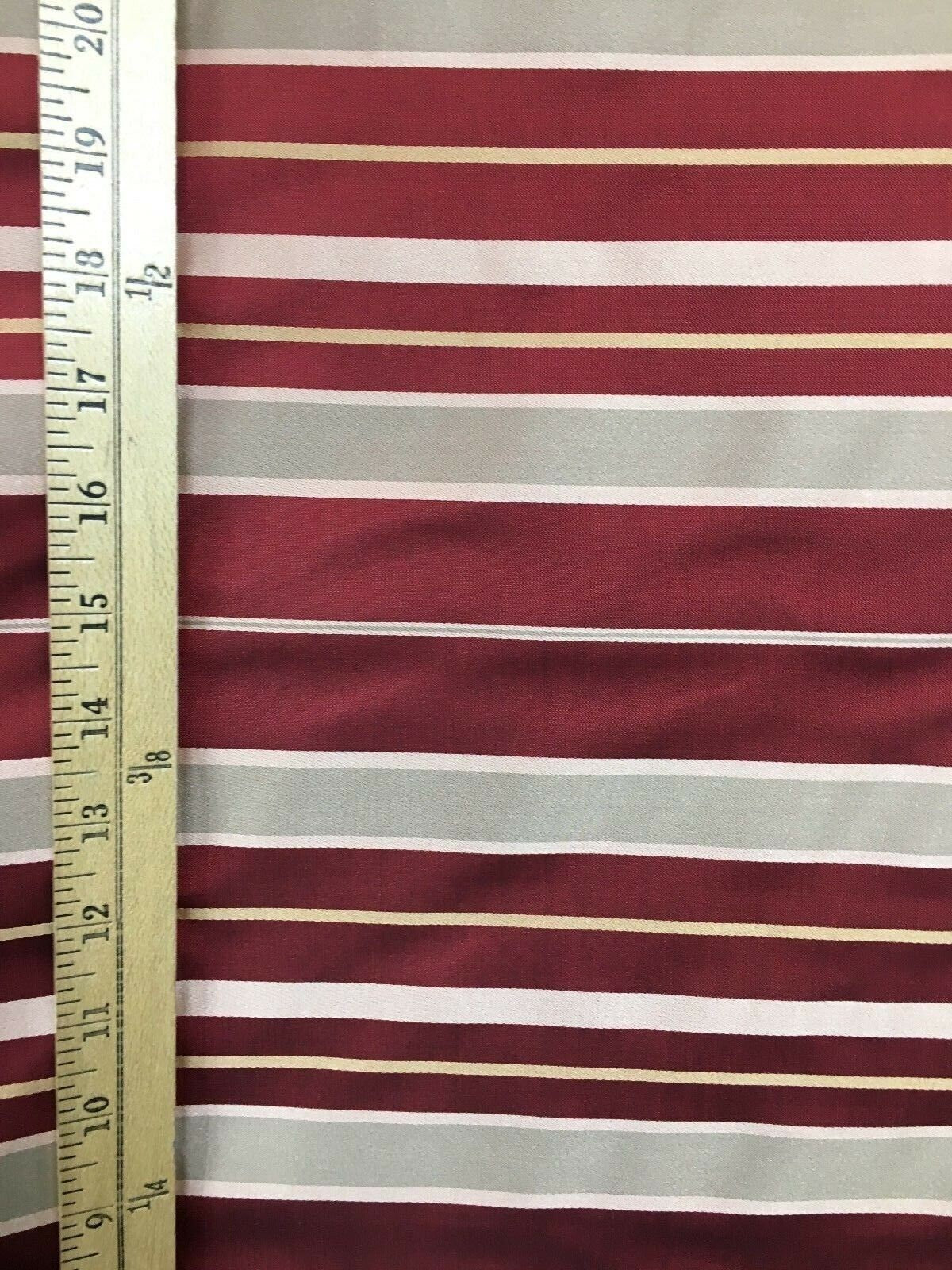 DEEP RED BEIGE Striped Taffeta Brocade Upholstery Drapery Fabric (54 in.) Sold By The Yard