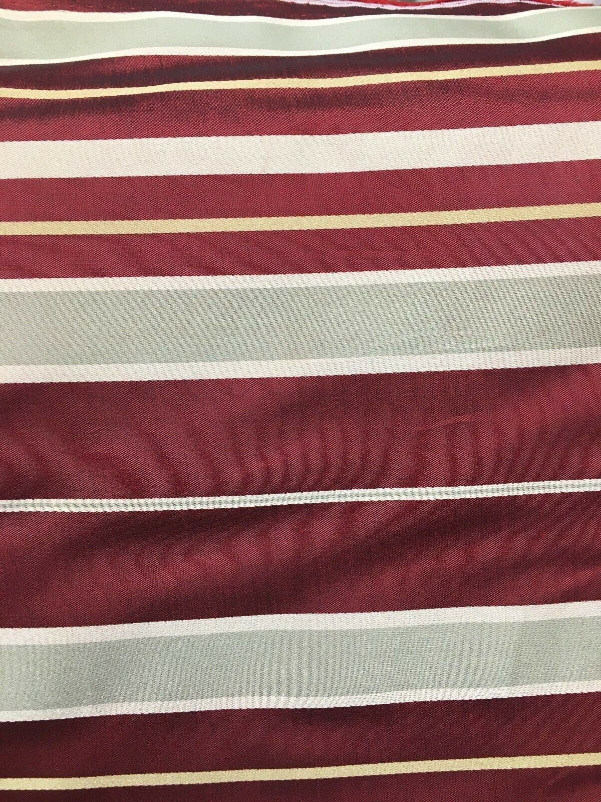 DEEP RED BEIGE Striped Taffeta Brocade Upholstery Drapery Fabric (54 in.) Sold By The Yard