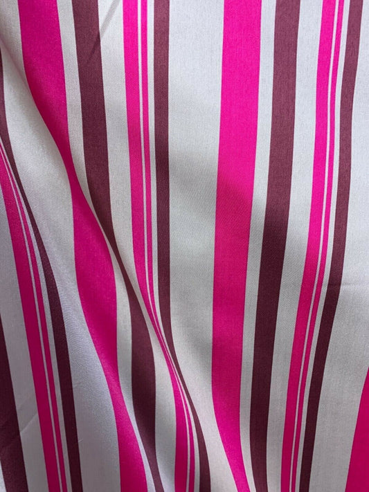 Fuchsia Pink Gray Burgundy Striped Polyester Twill Fabric (60 in.) Sold By The Yard