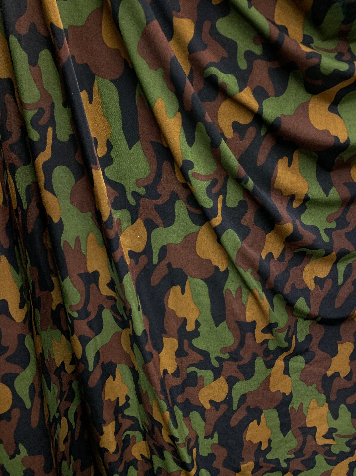 BROWN GREEN Camouflage Print Cotton Jersey Stretch Fabric (60 in.) Sold By The Yard