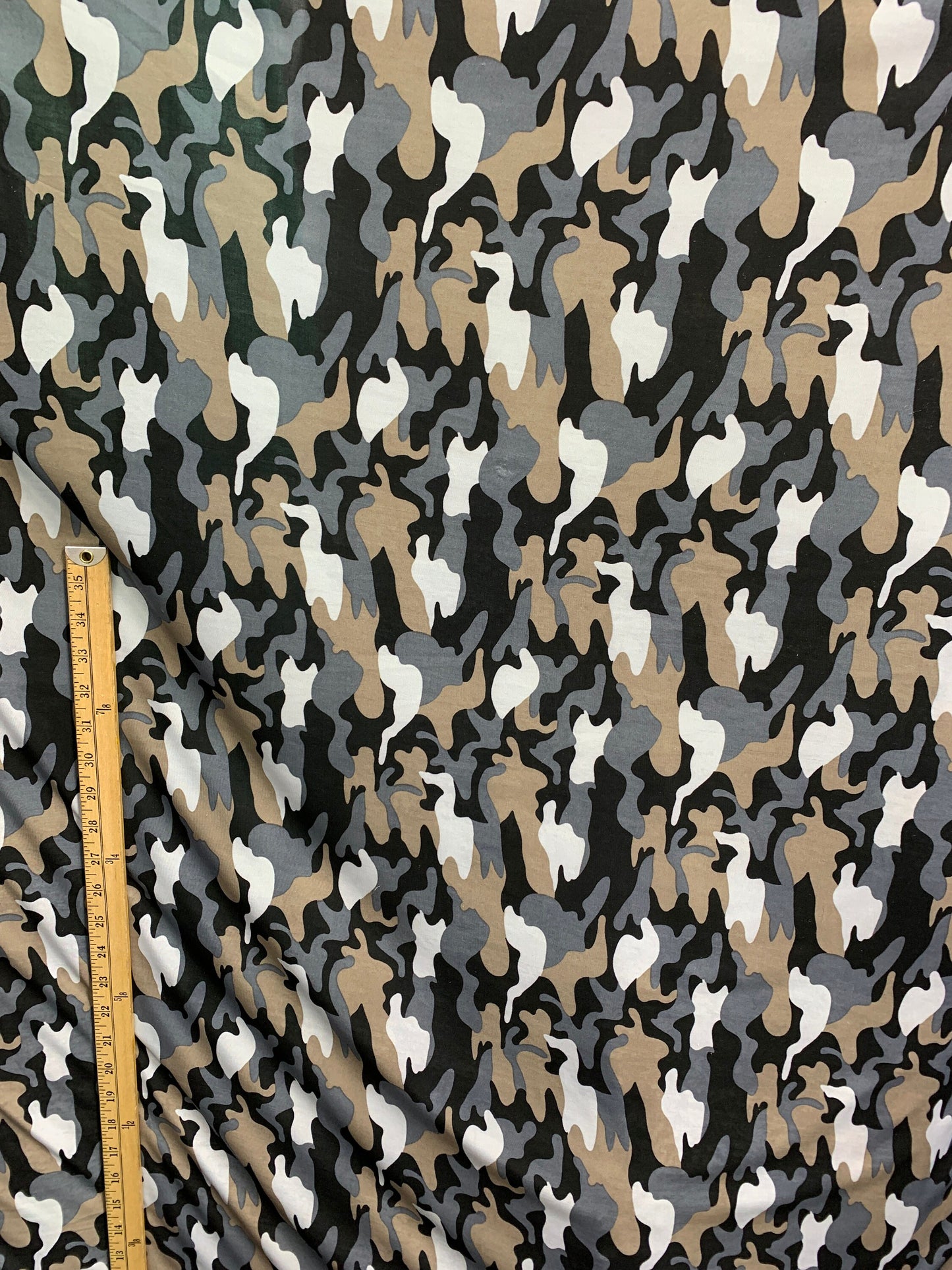 BEIGE GRAY Camouflage Print Cotton Jersey Stretch Fabric (60 in.) Sold By The Yard
