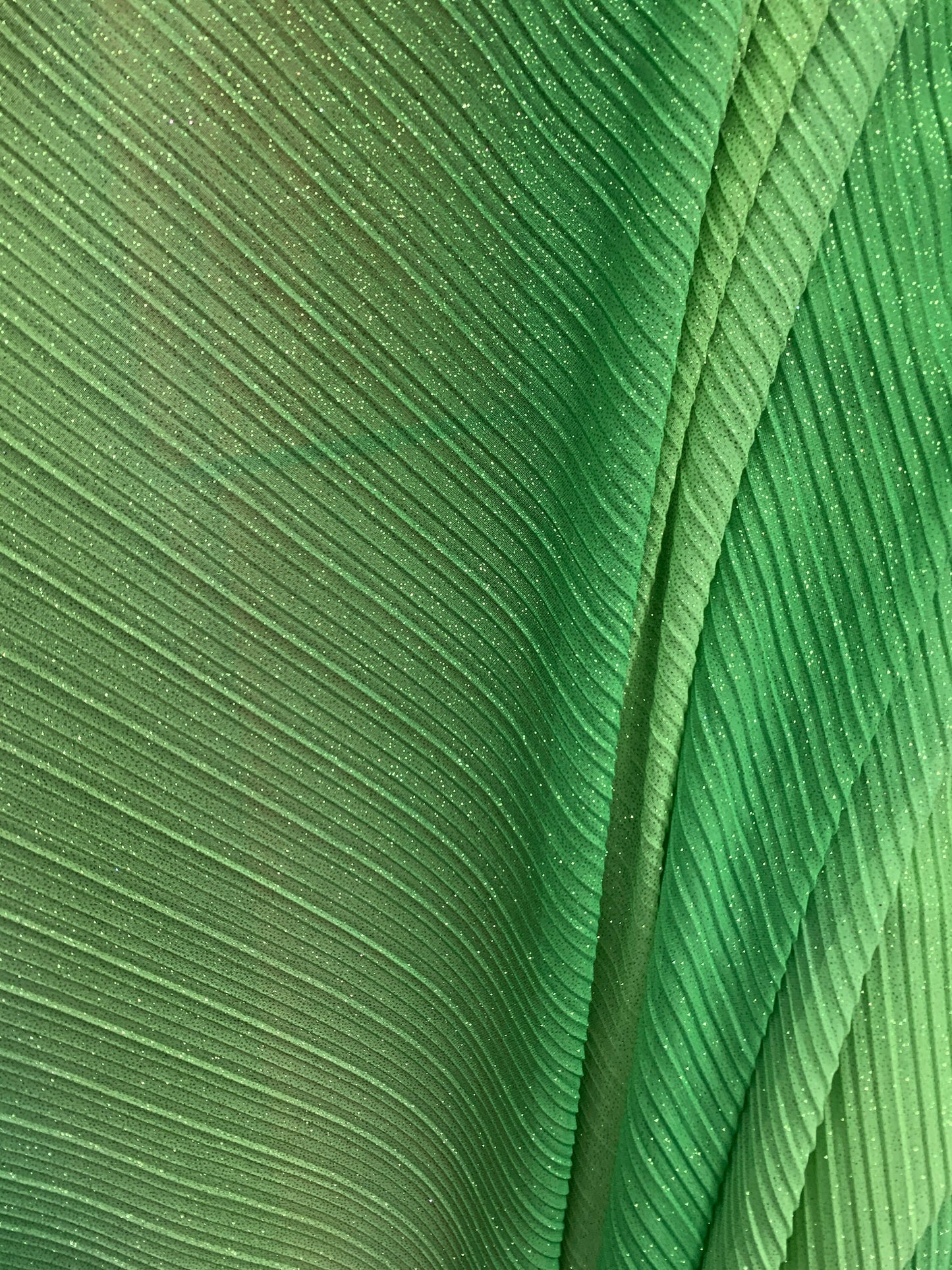 GREEN Pleated Sparkle Polyester Stretch Fabric (60 in.) Sold By The Yard