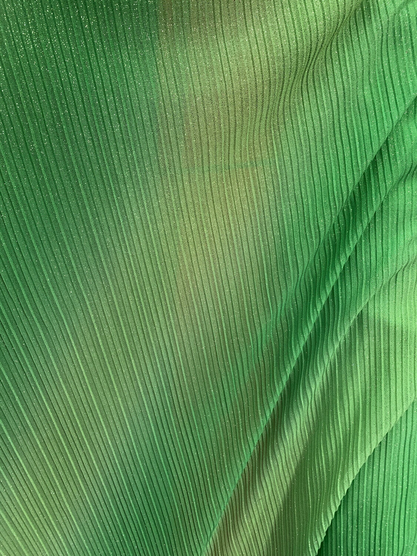 GREEN Pleated Sparkle Polyester Stretch Fabric (60 in.) Sold By The Yard