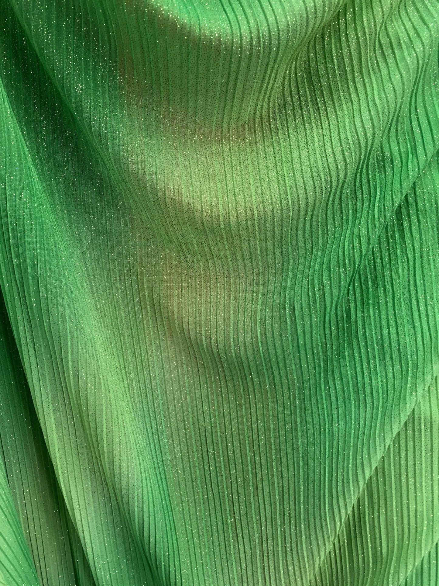 GREEN Pleated Sparkle Polyester Stretch Fabric (60 in.) Sold By The Yard