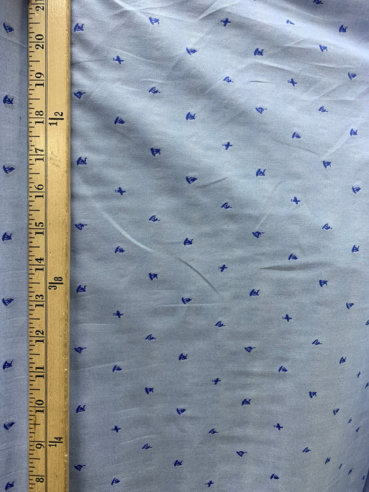 BABY BLUE Surfer Embroidered Cotton Fabric (60 in.) Sold By The Yard