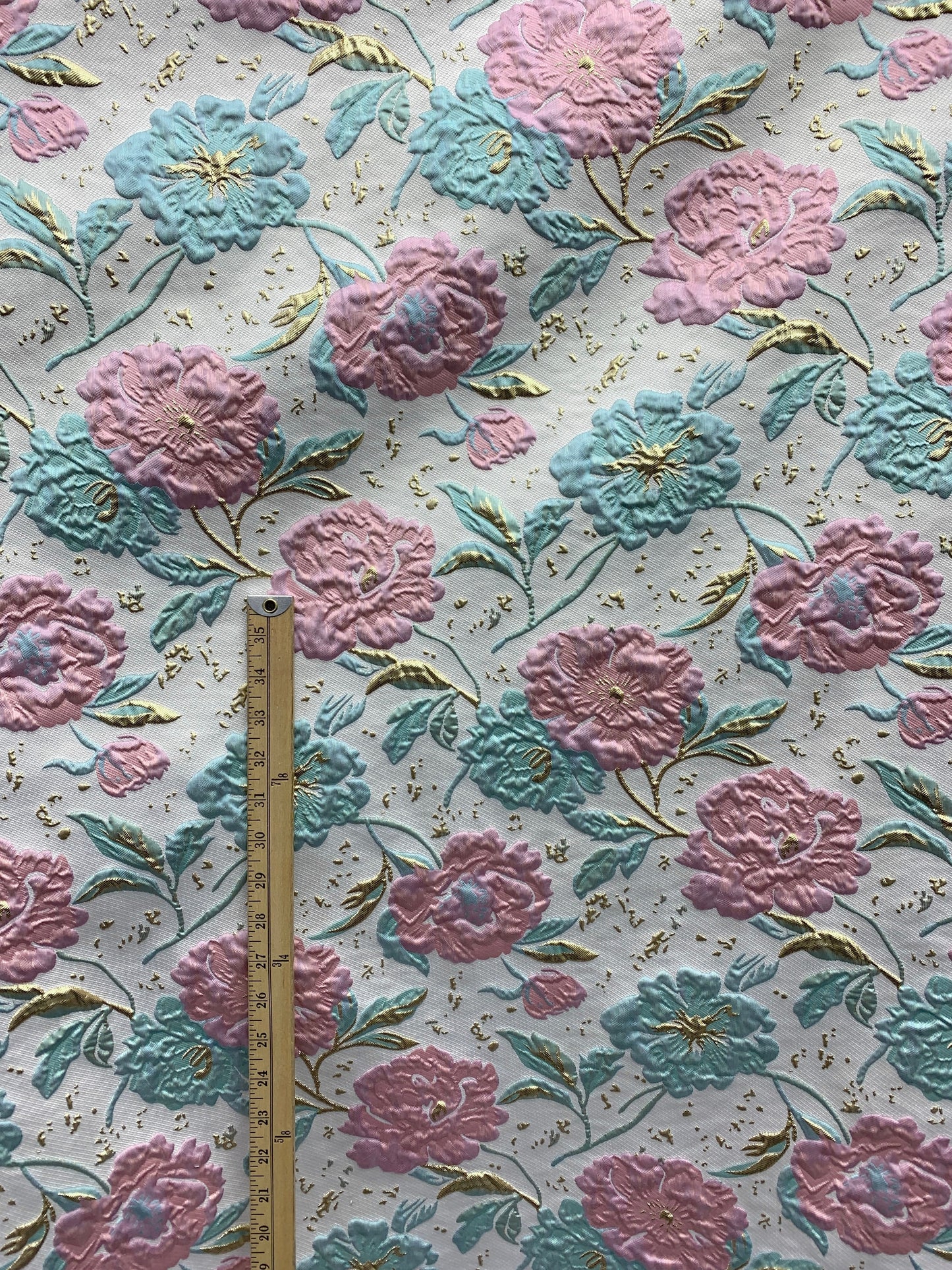 PINK GREEN GOLD Floral Brocade Fabric (60 in.) Sold By The Yard