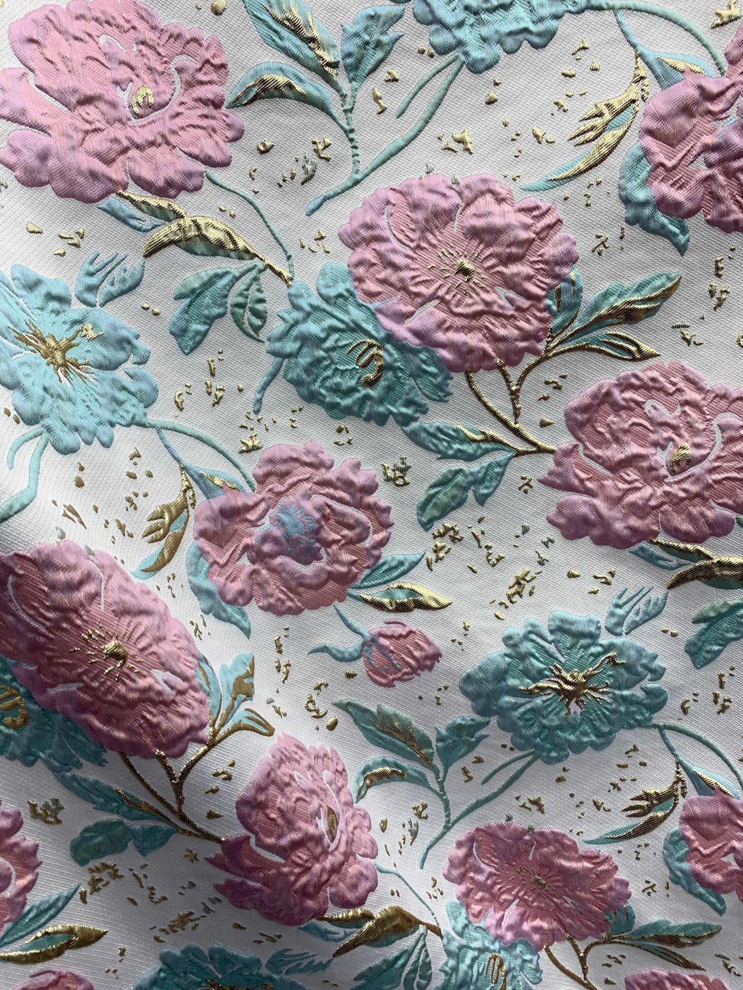 PINK GREEN GOLD Floral Brocade Fabric (60 in.) Sold By The Yard