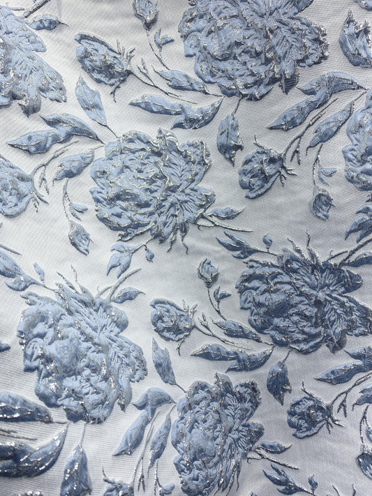 LIGHT BLUE Floral Brocade Fabric (60 in.) Sold By The Yard