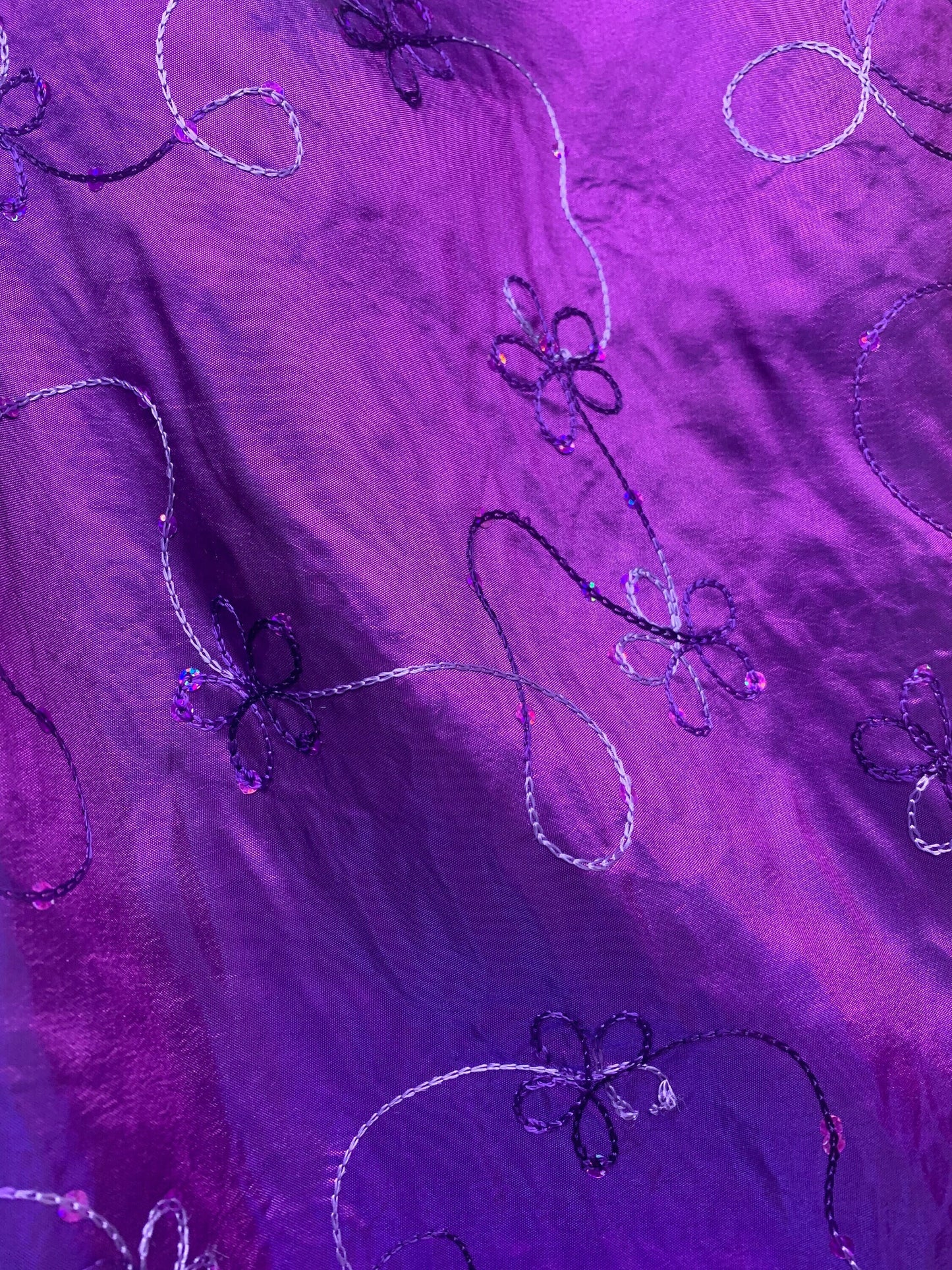 PURPLE Floral Sequins Embroidery Taffeta Fabric (60 in.) Sold By The Yard