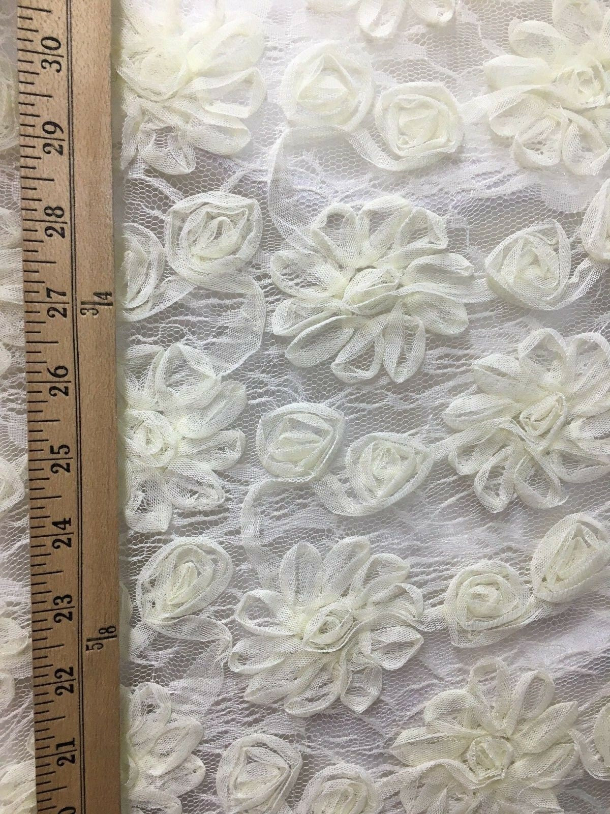 IVORY Floral Embroidered Stretch Lace Fabric (54 in.) Sold By The Yard