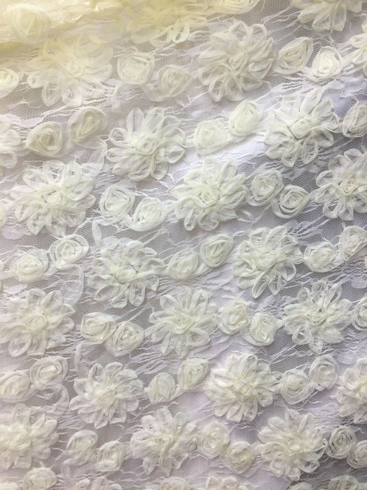 IVORY Floral Embroidered Stretch Lace Fabric (54 in.) Sold By The Yard