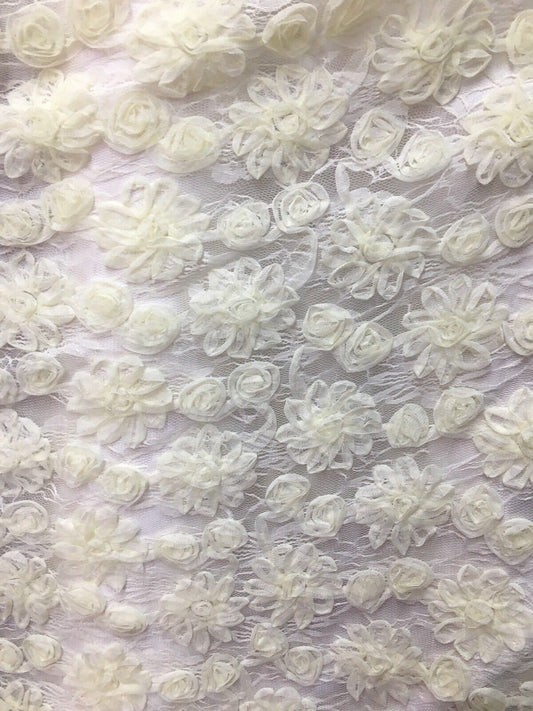 IVORY Floral Embroidered Stretch Lace Fabric (54 in.) Sold By The Yard