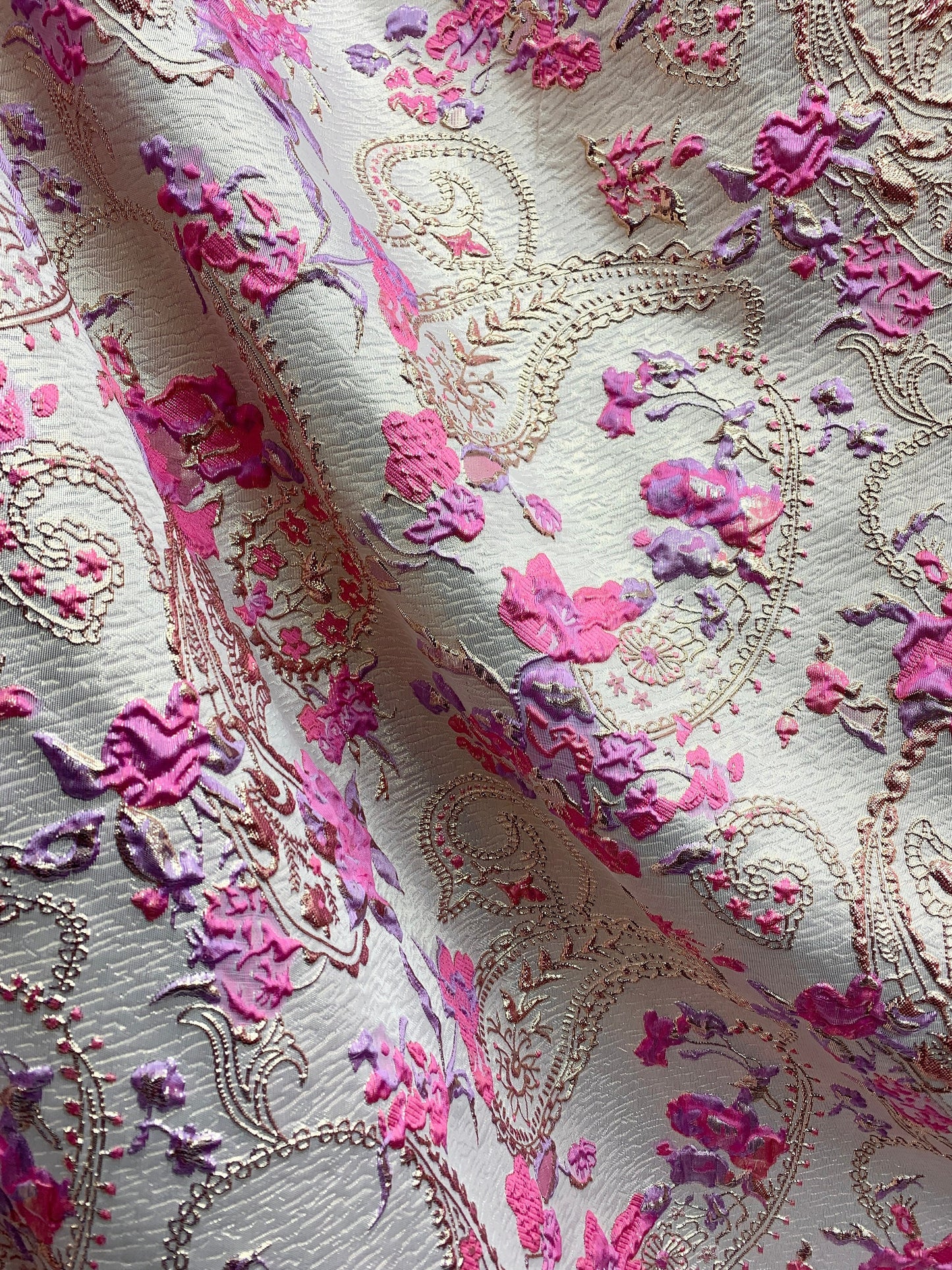 FUCHSIA PINK GOLD Floral Paisley Brocade Fabric (60 in.) Sold By The Yard