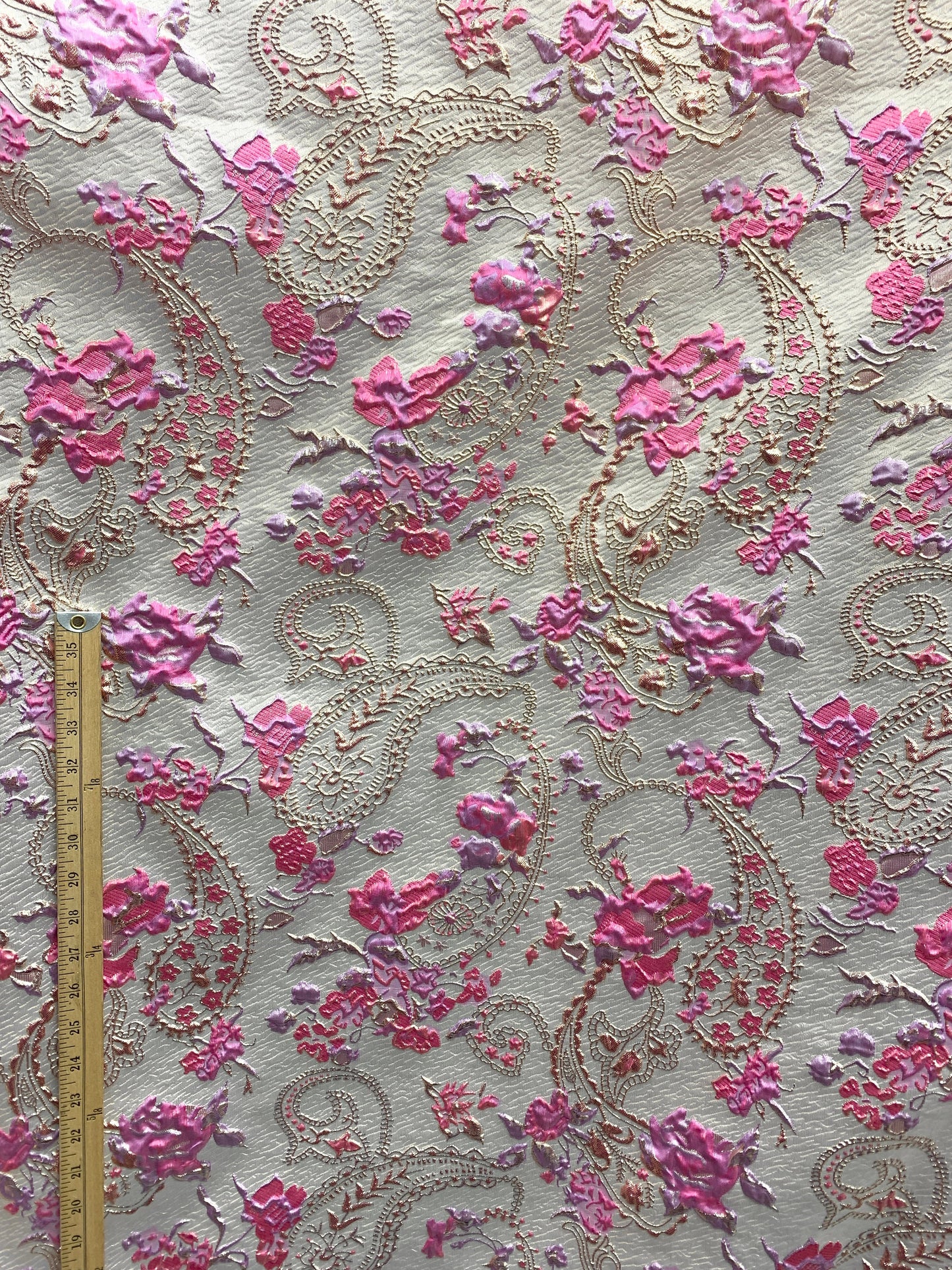 FUCHSIA PINK GOLD Floral Paisley Brocade Fabric (60 in.) Sold By The Yard