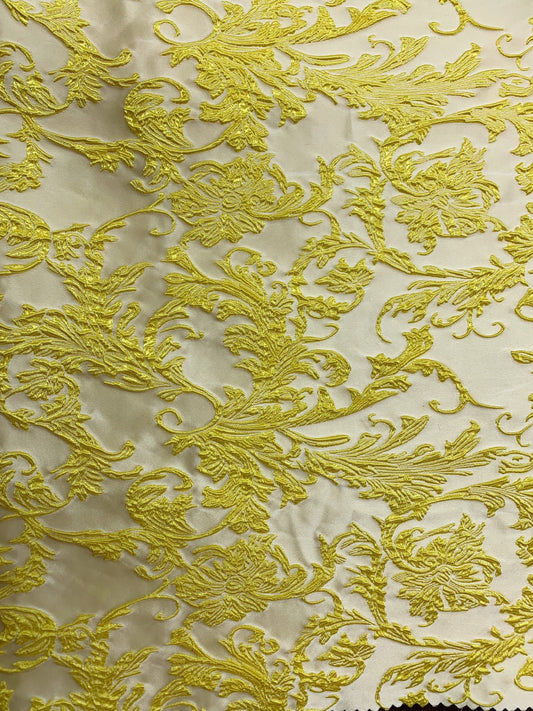 YELLOW Floral Brocade Fabric (60 in.) Sold By The Yard