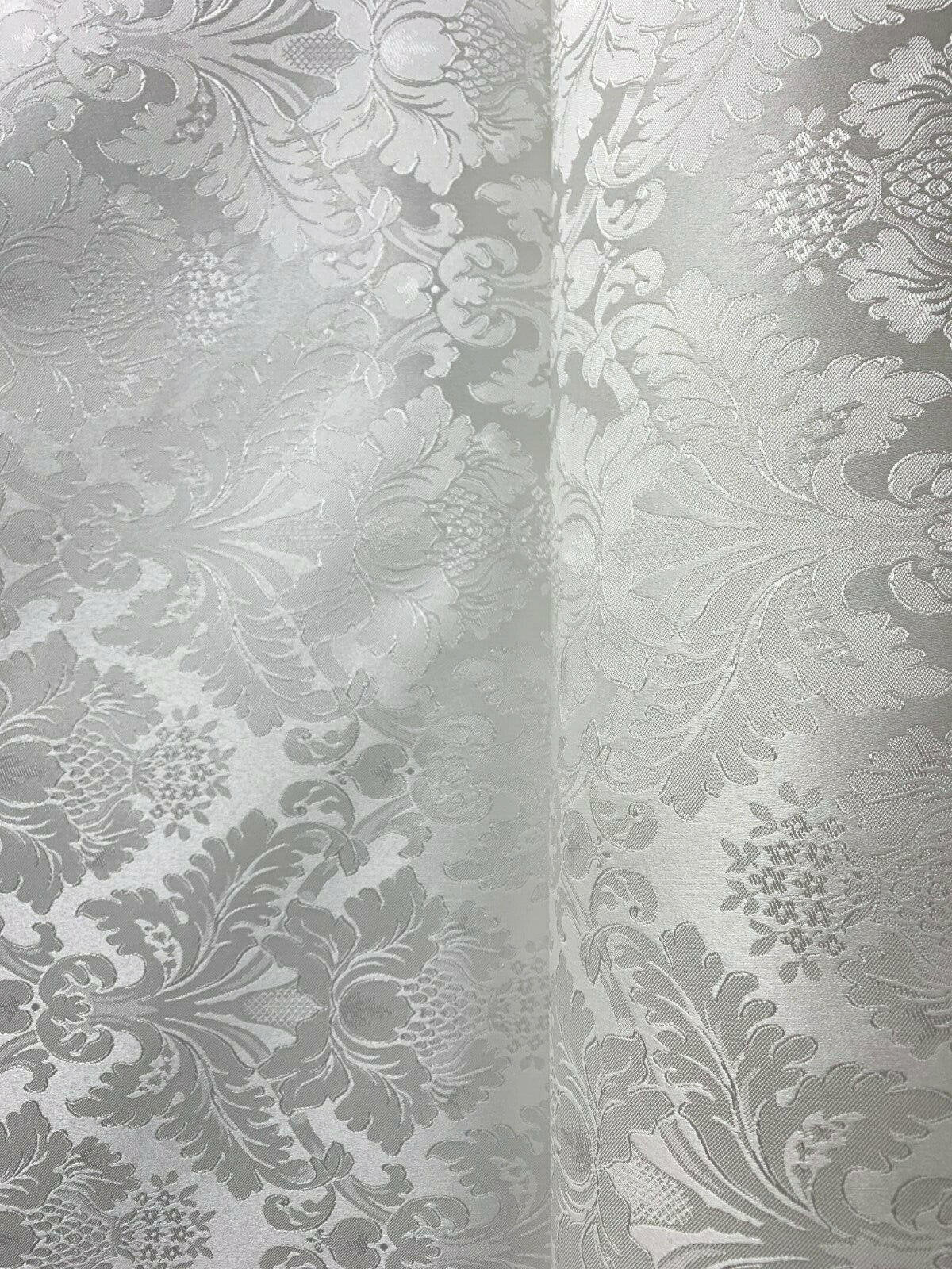 WHITE Damask Jacquard Brocade Flower Floral Fabric (110 in.) Sold By The Yard