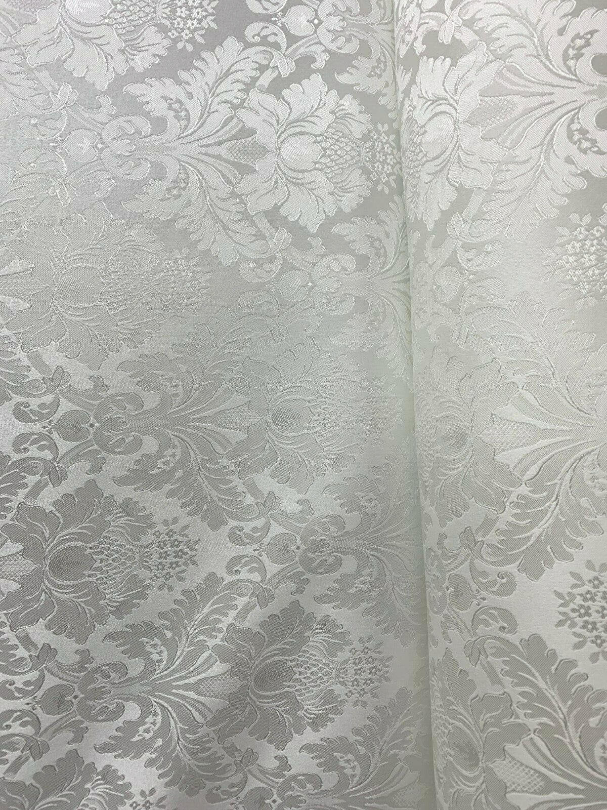 WHITE Damask Jacquard Brocade Flower Floral Fabric (110 in.) Sold By The Yard