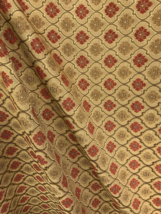 Light Brown Gold Floral Trellis Chenille Upholstery Brocade Fabric (56 in.) Sold By The Yard