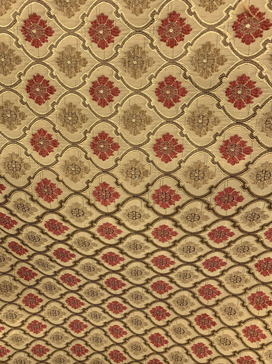 Light Brown Gold Floral Trellis Chenille Upholstery Brocade Fabric (56 in.) Sold By The Yard