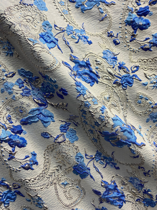 ROYAL BLUE GOLD Floral Paisley Brocade Fabric (60 in.) Sold By The Yard